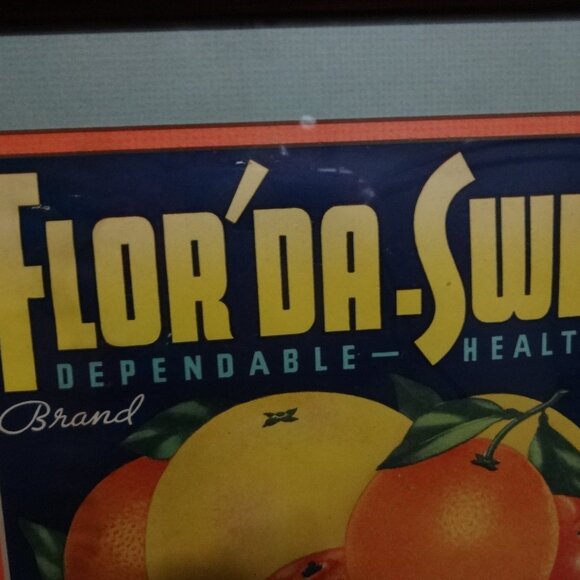 Flor'da Sweet Vtg label Oak Hill Citrus Print Artwork wood frame 2 mats Florida - Picture 10 of 16